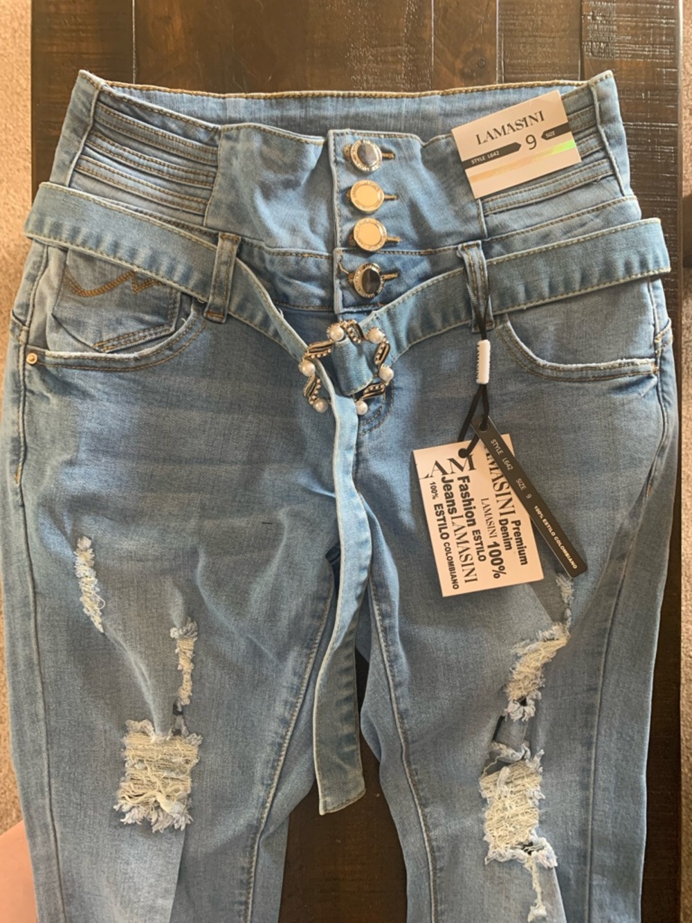 LAMASINI Light Blue High-Rise Distressed Women's Jeans